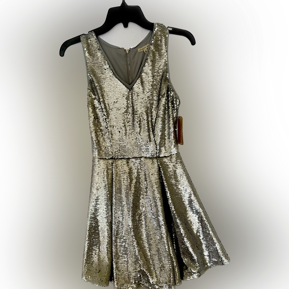 Silver sequin junior copper key skater dress